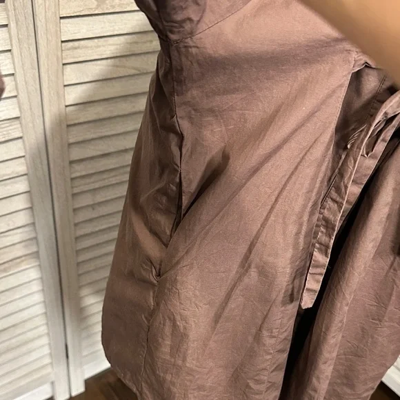 Size M Reminiscene Brown Puffy Sleeve Tie Waist Shirt Dress - Picture 10 of 16